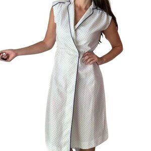 Vintage Leslie Fay Polka Dot Wrap Dress Size Small Knee Length Navy Blue White